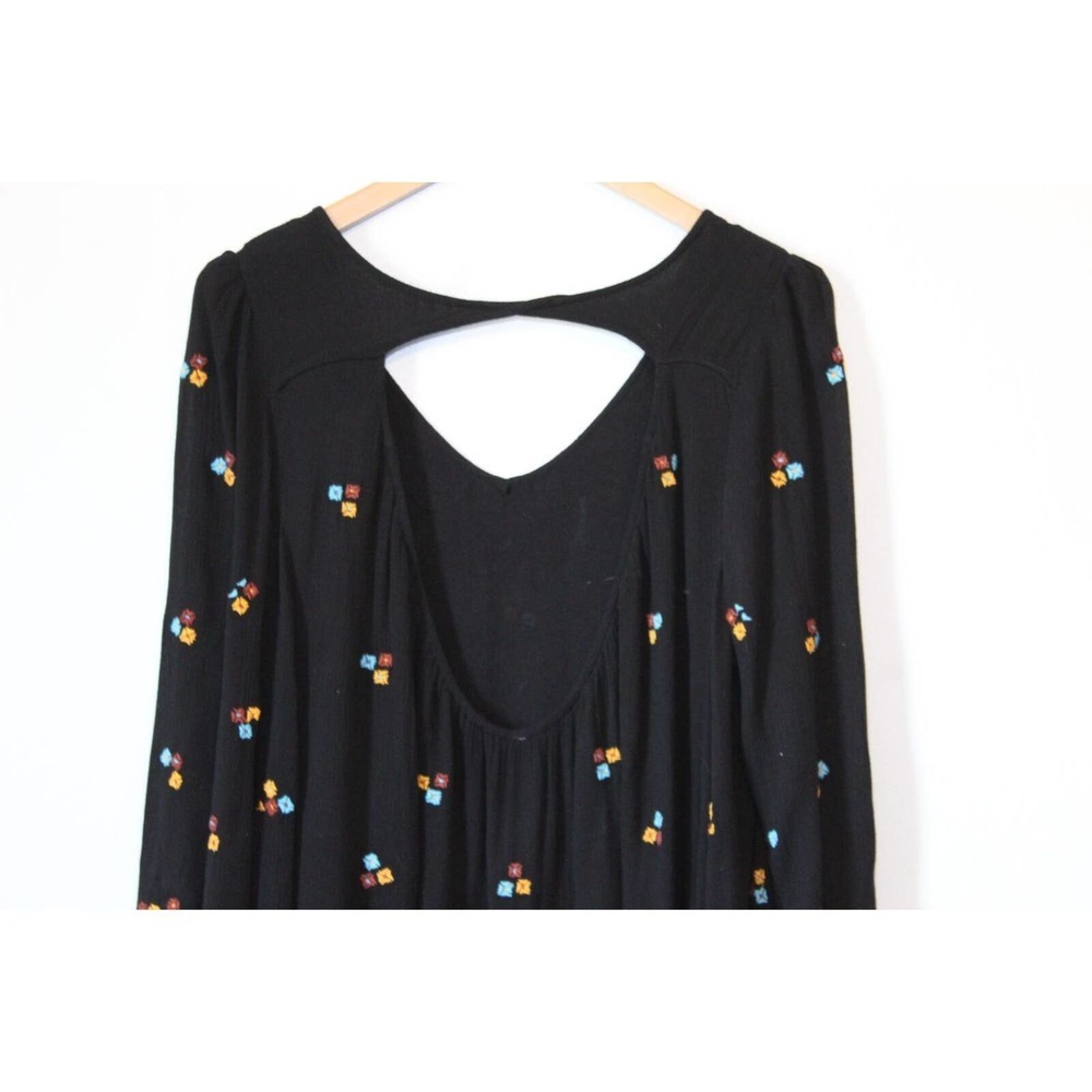 Free People Oxford Black Embroidered Swing Dress Gauzy Cutout Size Small H14117 - Picture 8 of 12